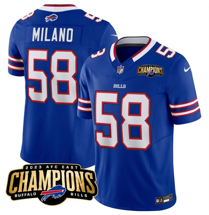 Men's Buffalo Bills #58 Matt Milano Blue 2023 F.U.S.E. AFC East Champions Football Stitched Jersey