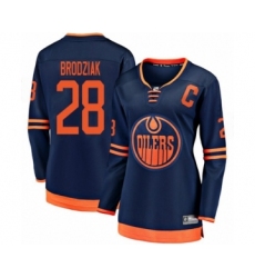 Women's Edmonton Oilers #28 Kyle Brodziak Authentic Navy Blue Alternate Fanatics Branded Breakaway Hockey Jersey