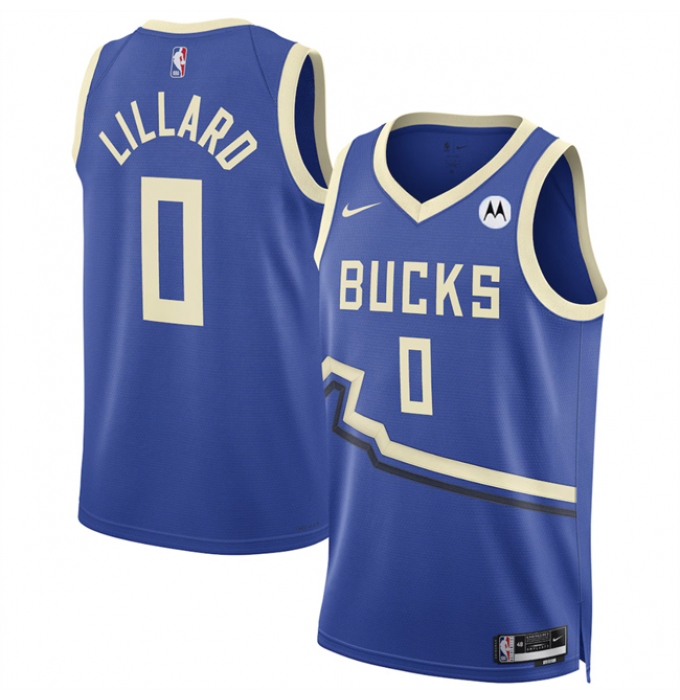 Men's Milwaukee Bucks #0 Damian Lillard Royal 2024-25 City Edition Stitched Basketball Jersey