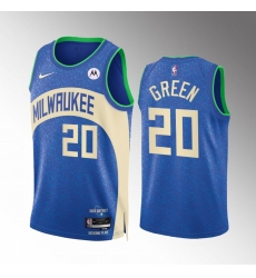 Men's Milwaukee Bucks #20 AJ Green Blue 2023-24 City Edition Stitched Basketball Jersey