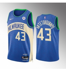 Men's Milwaukee Bucks #43 Thanasis Antetokounmpo Blue 2023-24 City Edition Stitched Basketball Jersey