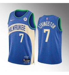 Men's Milwaukee Bucks #7 Chris Livingston Blue 2023-24 City Edition Stitched Basketball Jersey