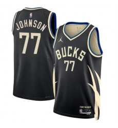 Men's Milwaukee Bucks #77 AJ Johnson Black 2024 Draft Statement Edition Stitched Basketball Jersey