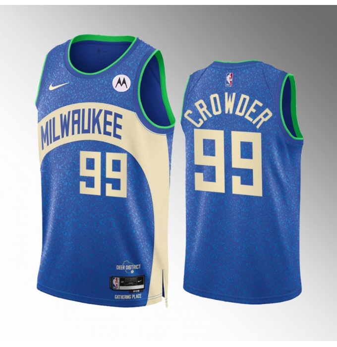 Men's Milwaukee Bucks #99 Jae Crowder Blue 2023-24 City Edition Stitched Basketball Jersey