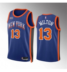 Men's New Yok Knicks #13 Shake Milton Blue 2023-24 City Edition Stitched Basketball Jersey