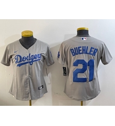 Women's Los Angeles Dodgers #21 Walker Buehler Grey Stitched Cool Base Nike Jersey