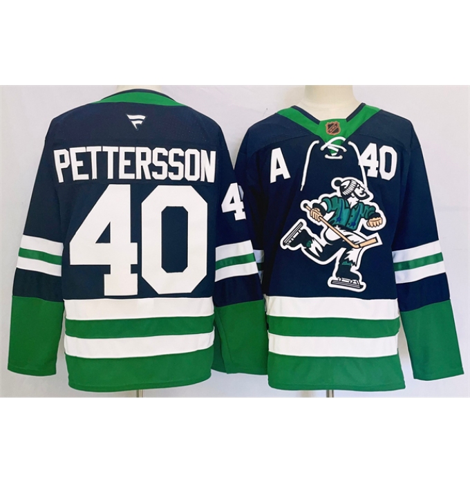 Men's Vancouver Canucks #40 Elias Pettersson Navy 2024 Reverse Retro Stitched Jersey