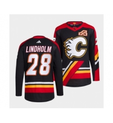 Men's Calgary Flames #28 Elias Lindholm Black 2022-23 Reverse Retro Stitched Jersey