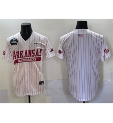 Men's Arkansas Razorbacks Blank White Pinstripe 2025 World Series & SEC Patch Stitched Jersey