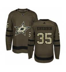 Youth Adidas Dallas Stars #35 Anton Khudobin Premier Green Salute to Service NHL Jersey