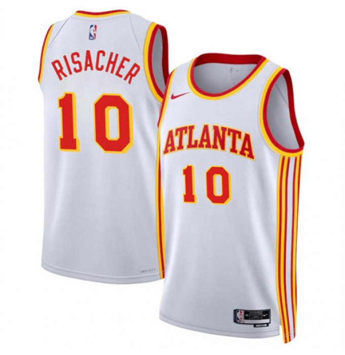 Men's Atlanta Hawks #10 Zaccharie Risacher White 2024 Draft Association Edition Stitched Jersey