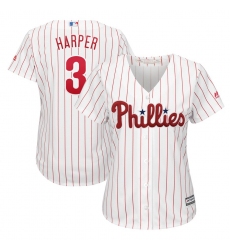 Women's Philadelphia Phillies #3 Bryce Harper Majestic WhiteRed Strip Home Cool Base Replica Player Jersey