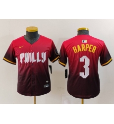 Youth Philadelphia Phillies #3 Bryce Harper Red 2024 City Connect Limited Jersey