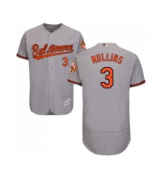 Men's Baltimore Orioles #3 Cedric Mullins Grey Road Flex Base Authentic Collection Baseball Jersey