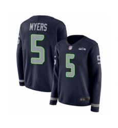 Women's Seattle Seahawks #5 Jason Myers Limited Navy Blue Therma Long Sleeve Football Jersey