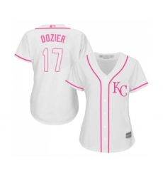 Women's Kansas City Royals #17 Hunter Dozier Replica White Fashion Cool Base Baseball Jersey