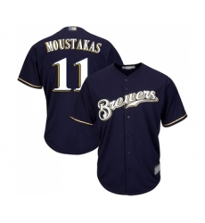 Men's Milwaukee Brewers #11 Mike Moustakas Replica Navy Blue Alternate Cool Base Baseball Jersey
