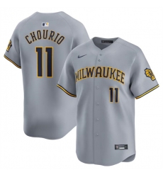 Men's Milwaukee Brewers #11 Jackson Chourio Grey 2024 Away Limited Stitched Baseball Jersey