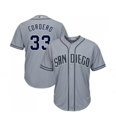 Men's San Diego Padres #33 Franchy Cordero Replica Grey Road Cool Base Baseball Jersey