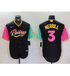 Men's San Diego Padres #3 Jackson Merrill Black City Connect Cool Base Stitched Baseball Jersey