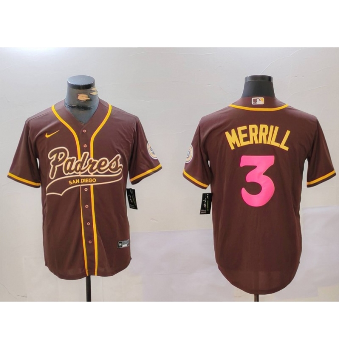 Men's San Diego Padres #3 Jackson Merrill Brown Cool Base Stitched Baseball Jerseys