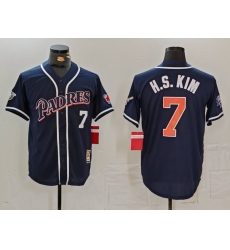 Men's San Diego Padres #7 Ha Seong Kim Navy Player Number Cooperstown Cool Base Jersey