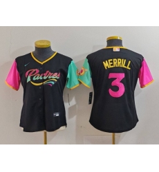 Women's San Diego Padres #3 Jackson Merrill Black City Connect Stitched Baseball Jersey(Run Small)