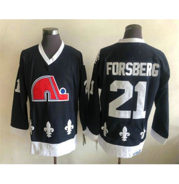 Men's Quebec Nordiques #21 Peter Forsberg White CCM Throwback Stitched NHL Jersey