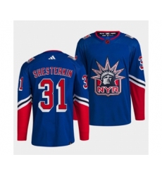 Men's New York Rangers #31 Igor Shesterkin Blue 2022 Reverse Retro Stitched Jersey