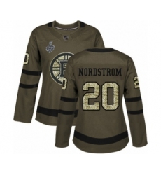 Women's Boston Bruins #20 Joakim Nordstrom Authentic Green Salute to Service 2019 Stanley Cup Final Bound Hockey Jersey