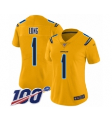 Women's Los Angeles Chargers #1 Ty Long Limited Gold Inverted Legend 100th Season Football Jersey