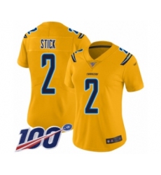 Women's Los Angeles Chargers #2 Easton Stick Limited Gold Inverted Legend 100th Season Football Jersey