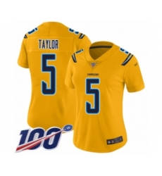 Women's Los Angeles Chargers #5 Tyrod Taylor Limited Gold Inverted Legend 100th Season Football Jersey