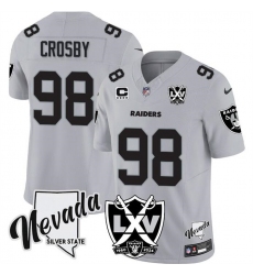 Men's Las Vegas Raiders #98 Maxx Crosby Grey 2024 F.U.S.E With Nevada Silver Stat And 65th Anniversary 4-Star C Stitched Football Jersey