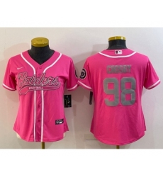 Women's Las Vegas Raiders #98 Maxx Crosby Pink With Patch Cool Base Stitched Baseball Jersey