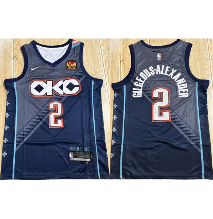 Men's Oklahoma City Thunder #2 Shai Gilgeous-Alexander Navy Stitched Basketball Jersey