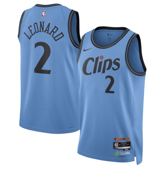 Men's Los Angeles Clippers #2 Kawhi Leonard Light Blue 2024-25 CityEdition Stitched Jersey