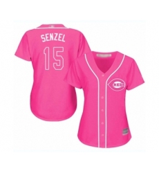 Women's Cincinnati Reds #15 Nick Senzel Authentic Pink Fashion Cool Base Baseball Jersey