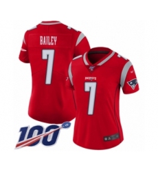 Women's New England Patriots #7 Jake Bailey Limited Red Inverted Legend 100th Season Football Jersey