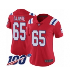 Women's New England Patriots #65 Yodny Cajuste Red Alternate Vapor Untouchable Limited Player 100th Season Football Jersey