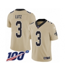 Youth New Orleans Saints #3 Wil Lutz Limited Gold Inverted Legend 100th Season Football Jersey