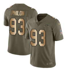 Men's Nike Los Angeles Chargers #93 Darius Philon Limited Olive Gold 2017 Salute to Service NFL Jersey
