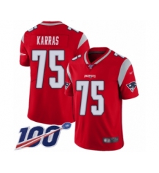 Men's New England Patriots #75 Ted Karras Limited Red Inverted Legend 100th Season Football Jersey