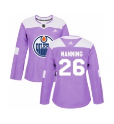 Women's Edmonton Oilers #26 Brandon Manning Authentic Purple Fights Cancer Practice Hockey Jersey