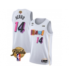 Men's Miami Heat #14 Tyler Herro White 2023 Finals City Edition With NO.6 Stitched Basketball Jersey