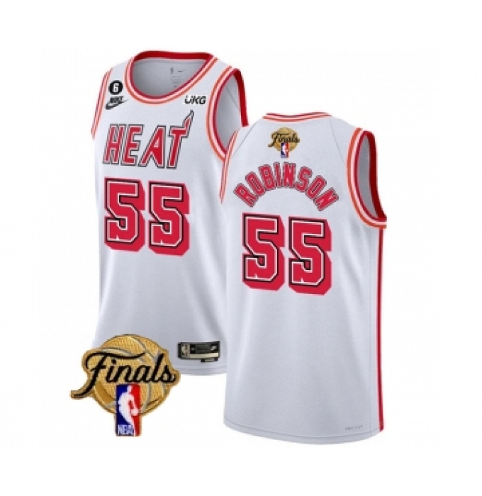 Men's Miami Heat #55 Duncan Robinson White 2023 Finals Classic Edition With NO.6 Stitched Basketball Jersey