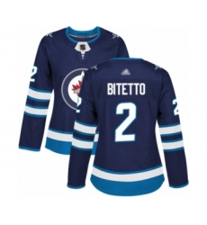 Women's Winnipeg Jets #2 Anthony Bitetto Authentic Navy Blue Home Hockey Jersey
