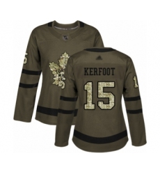 Women's Toronto Maple Leafs #15 Alexander Kerfoot Authentic Green Salute to Service Hockey Jersey