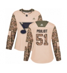 Women's St. Louis Blues #51 Derrick Pouliot Authentic Camo Veterans Day Practice Hockey Jersey