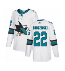 Men's San Jose Sharks #22 Jonny Brodzinski Authentic White Away Hockey Jersey
